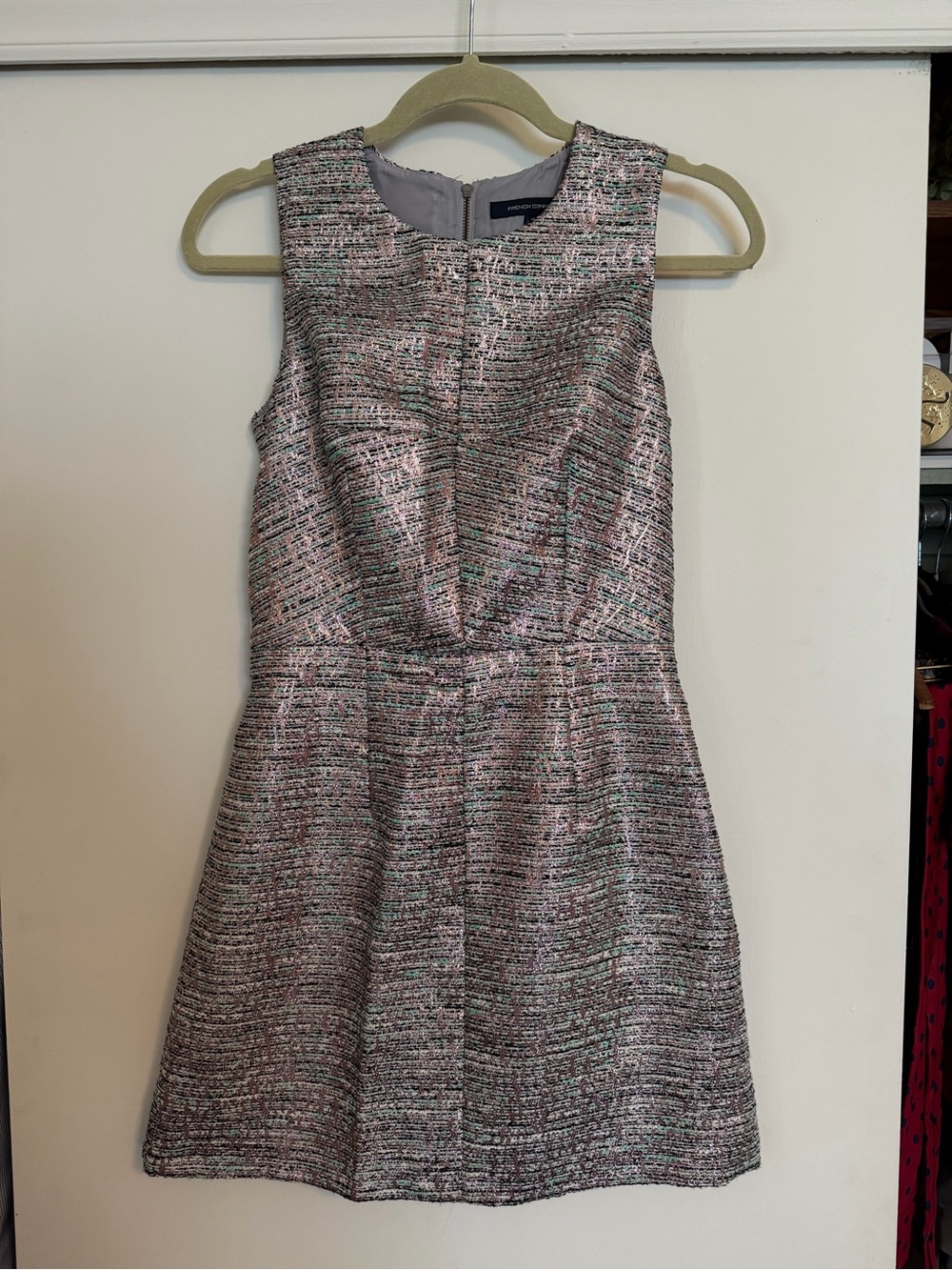Metallic Pink Tweed Fit-and-Flare Dress French Connection
